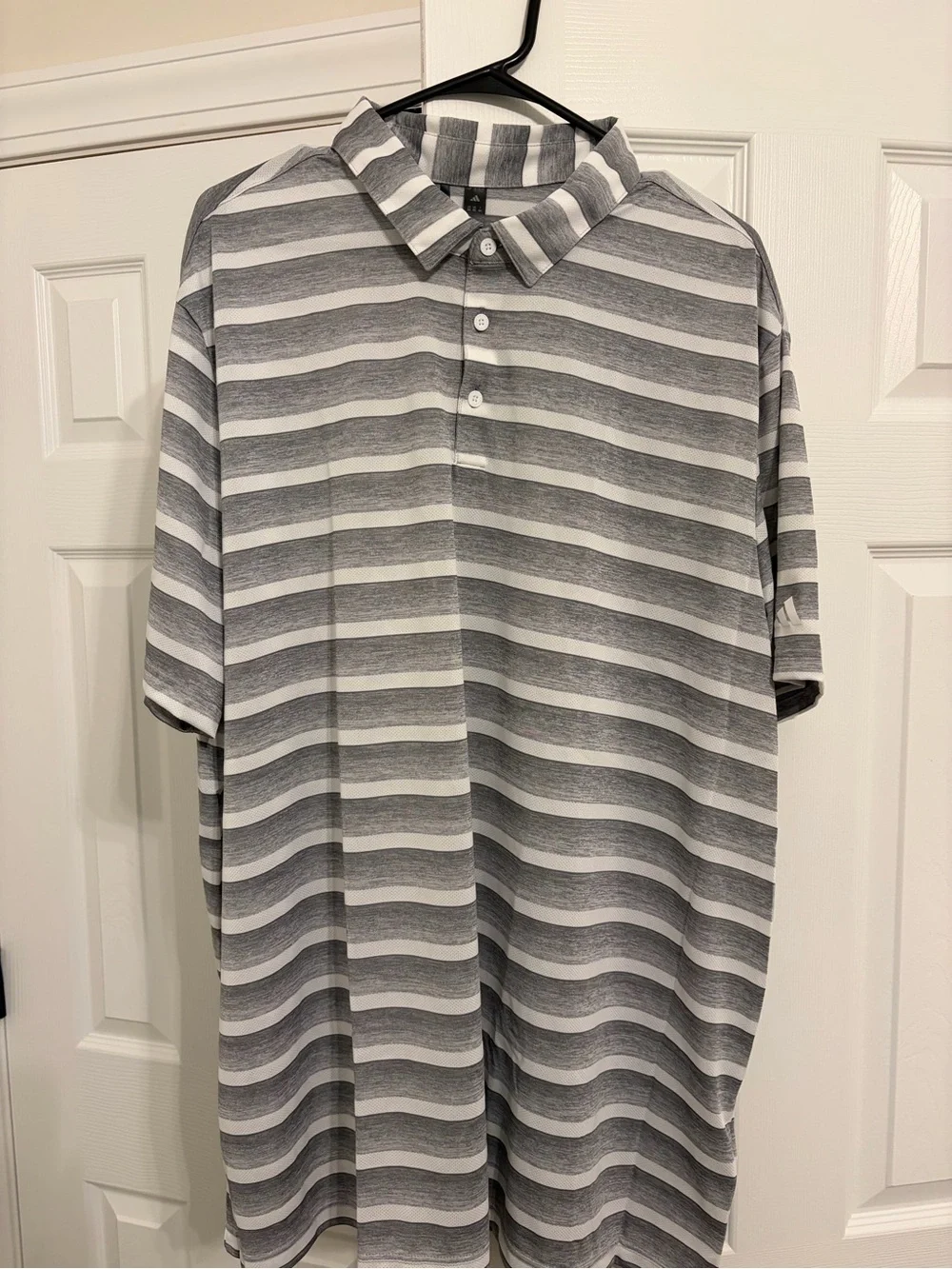 adidas Gray and White Striped Short-Sleeve Polo